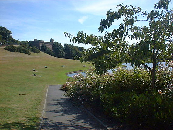 The Watertower with path leading to the pond's edge.